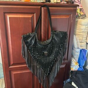 Black triangle purse with fringe